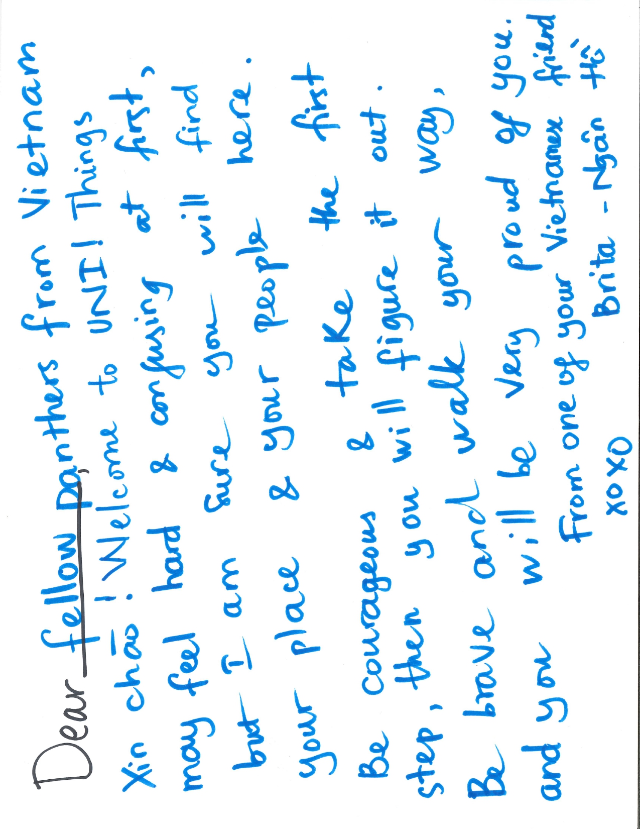 Brita letter to new students