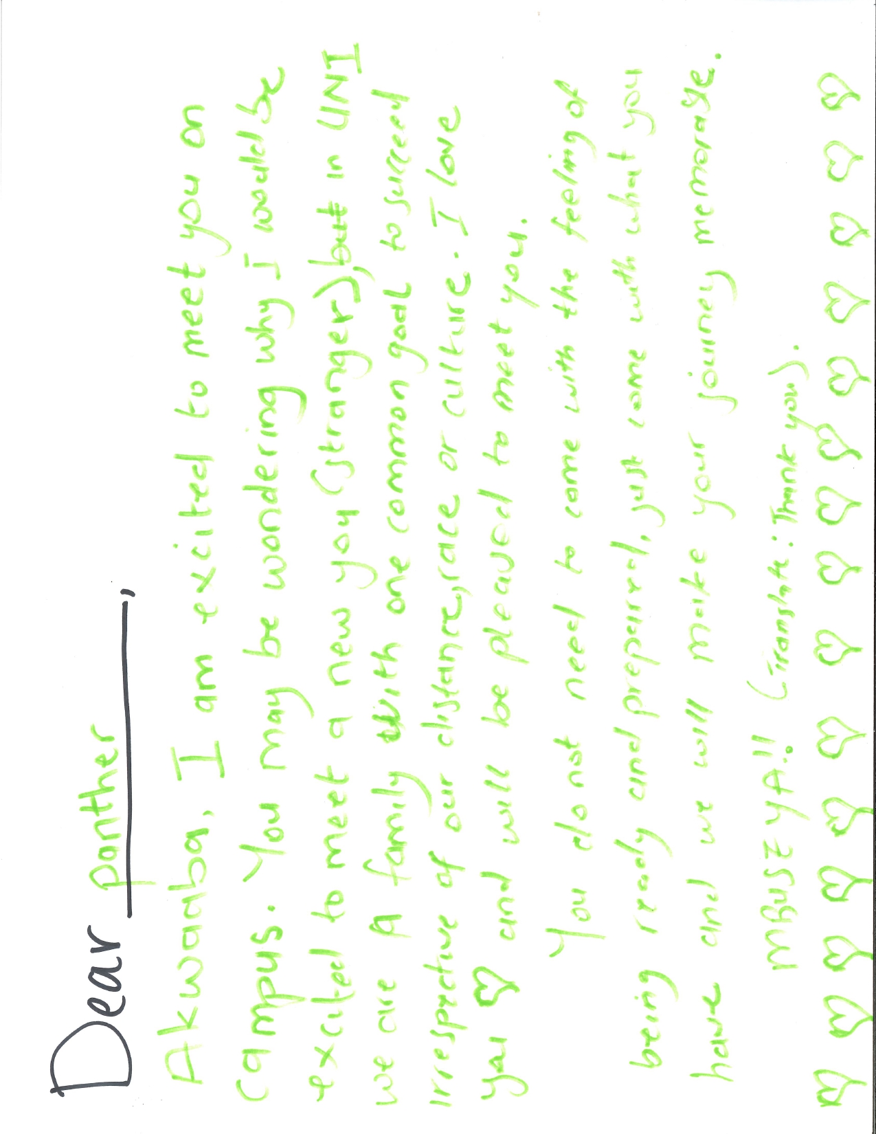 Ruth's letter to future panthers