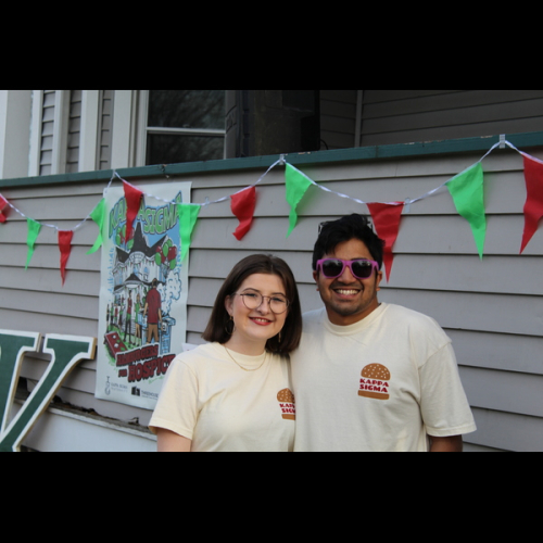 Gavik and his wife, Adele twin in Kappa Sigma shirts