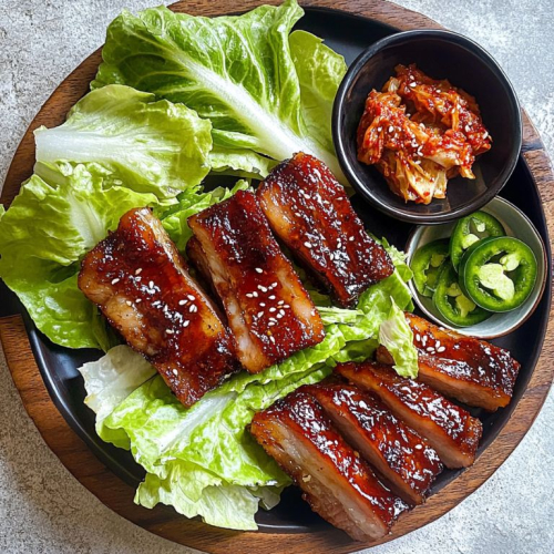 Pork belly wrapped in lettuce