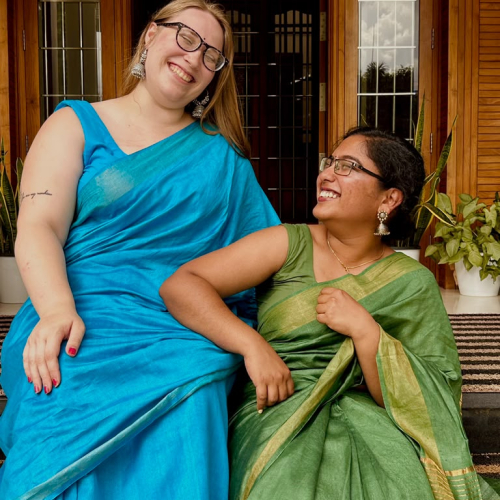 Ava with student friend in India