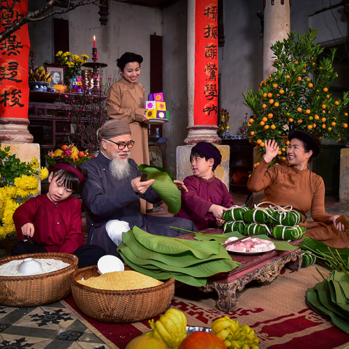 Vietnamese family celebrating Lunar New Year